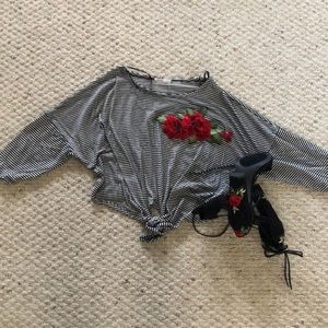 Red floral striped crop top